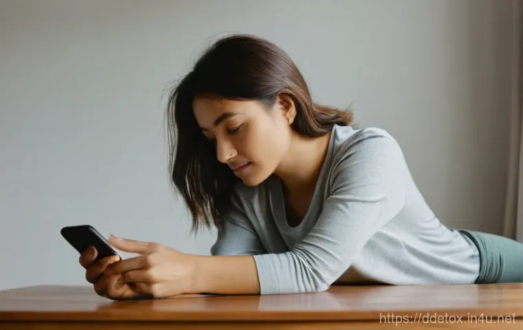 디지털디톡스와 명상과 운동 결합 - A young woman in her mid-20s, dressed in comfortable lounge wear (modest t-shirt and loose pants), g...