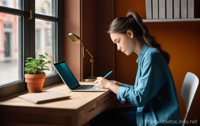 디지털디톡스와 업무 집중력 - **Digital Overload and Mental Fatigue:** A close-up shot of a young adult, possibly a student or a p...