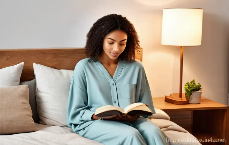 디지털디톡스와 수면의 질 - **Image Prompt: Sleepless Night, Blue Light's Grip**
    A realistic, high-angle shot of a single ad...