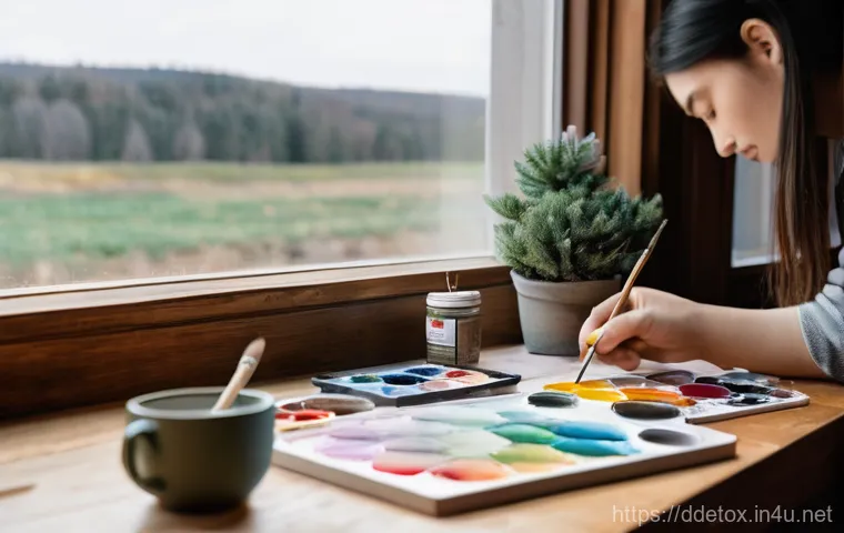 디지털디톡스 장점 - **Prompt:** A young woman in her mid-20s is sitting peacefully by a window in a cozy, sunlit room, w...