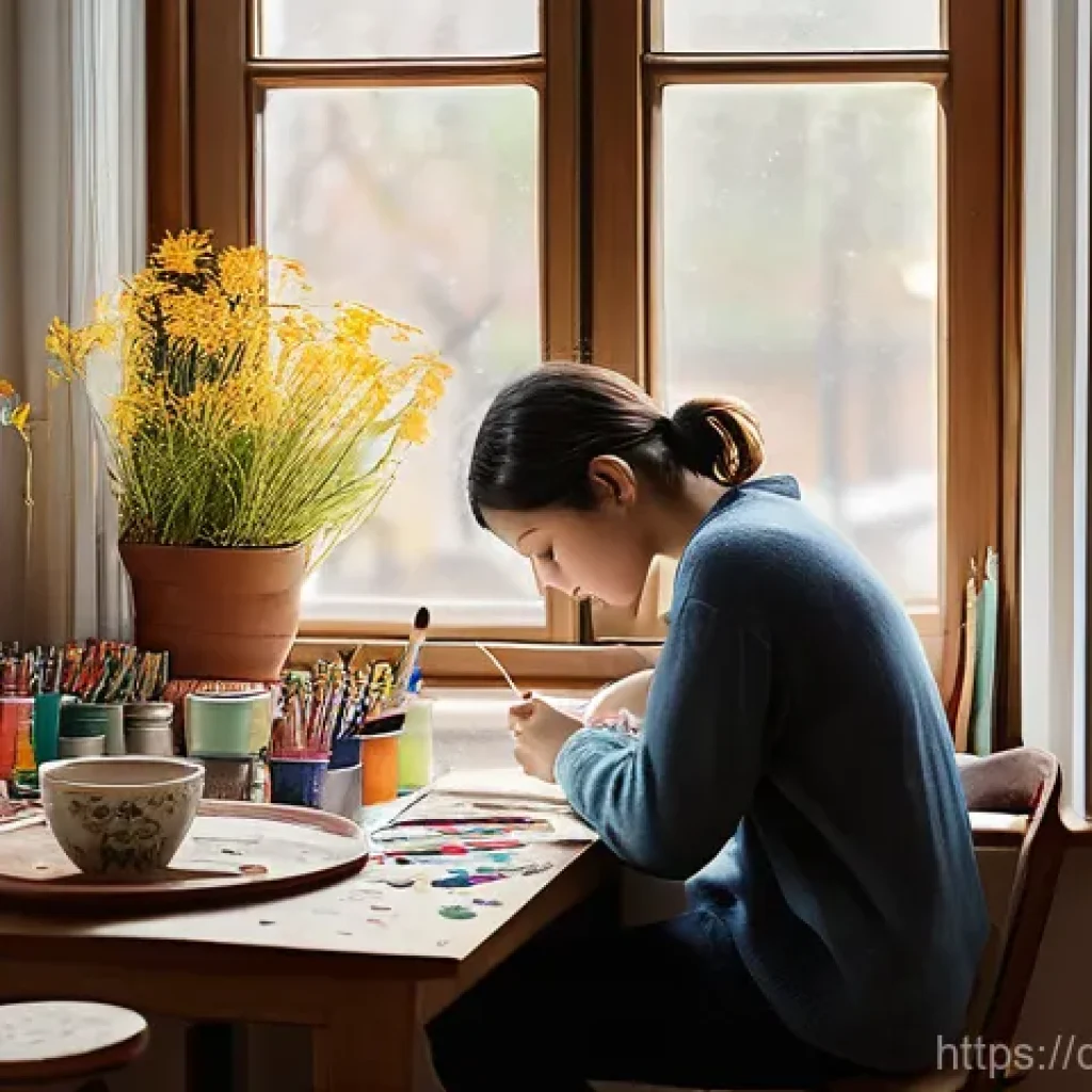 디지털디톡스와 생산성 향상 - A person in their late 20s to early 30s, with a serene and focused expression, sitting by a sunlit w...