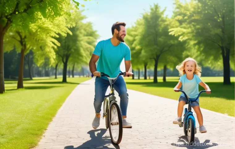 디지털디톡스와 자녀의 미디어 사용 조정 - **Prompt:** A family of three – a mother, father, and their child (around 8-10 years old) – are gath...