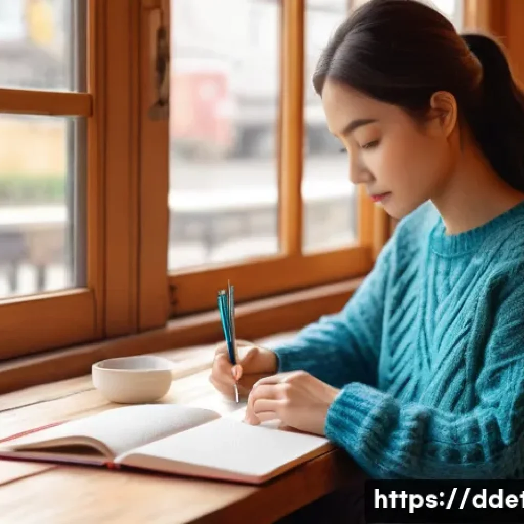 디지털디톡스와 취미 찾기 - **Prompt 1: Analog Creativity in a Cozy Cafe Setting**
A diverse young woman, in her late 20s, s...