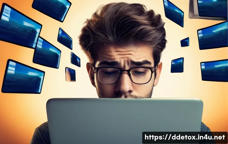 디지털디톡스 스트레스 해소 - **Image Prompt 1: The Overwhelmed Mind in a Digital World**
A close-up, medium shot of a modern ...